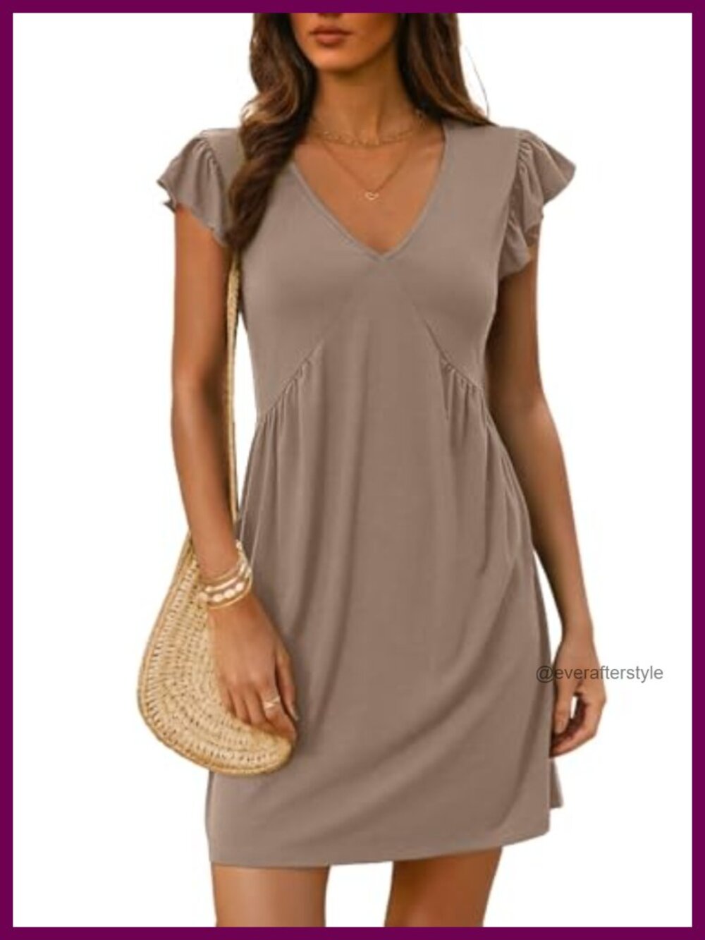 Womens Summer Mini Dress V Neck Ruffle Sleeve Casual Sundress